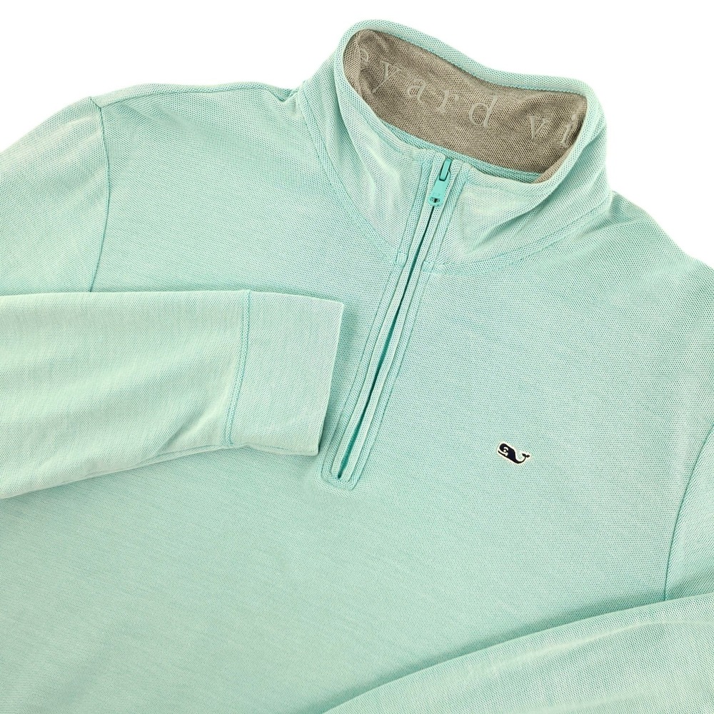 Vineyard Vines Sweater Mens L Green Cotton 1/4 Zip Mock‎ Neck Knit Pullover